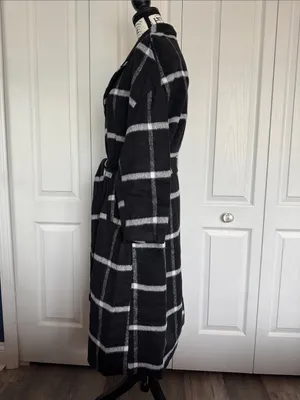 BloomChic Black & White Plaid Wrap Trench Coat Size 10 thumbnail 5