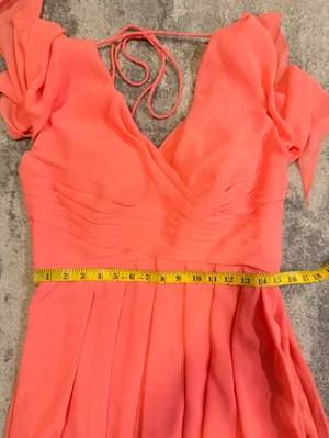 Stacees Flutter Sleeve V-Neck Coral Evening Dress thumbnail 7