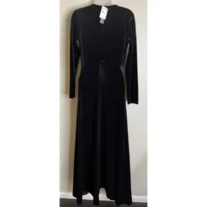 Love X Design Womens M Maxi Dress Black Velvet Long‎ Sleeve V Neck Event NEW thumbnail 3