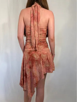 High Neck Y2k Asymmetrical Skirt Orange and Red Sparkly Party Dress thumbnail 7
