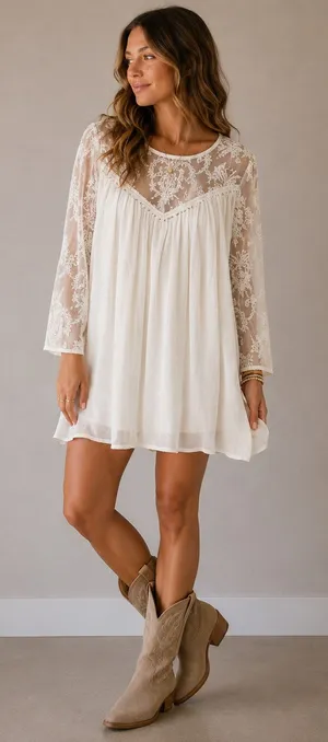 For Love & Lemons White Lace Sleeve Mini Swing Dress Womens S Babydoll Romantic thumbnail 1