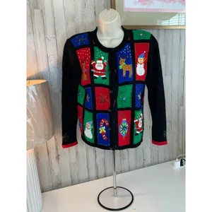 Jack B. Quick Cardigan Sweater Womens Small Black Ugly Christmas Holiday thumbnail 2