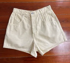 Vintage French Dressing 90s Butter Yellow High Waisted Denim Shorts Sz 10 💚🎀 thumbnail 1