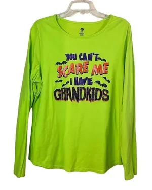 Halloween " You Can't Scare Me" Grandma Glitter Cotton Top Size XL thumbnail 1