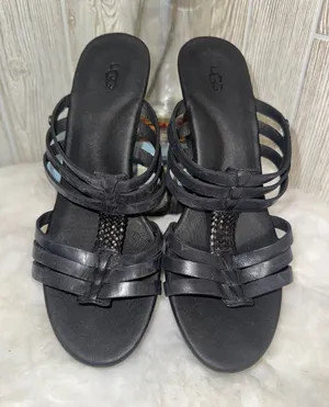UGG Black Multi-Strap Leather Slide Sandals thumbnail 1