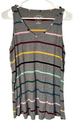Torrid Super Soft Ribbed Tank Top V-Neck Gray‎ Stripes 00 thumbnail 1