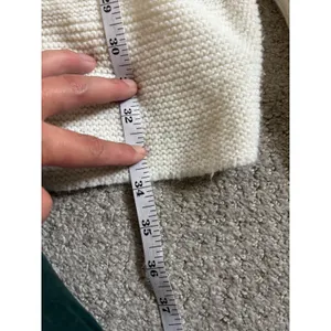 Azure Cardigan Sweater L Cream Vintage Tie Neck Ribbed Knit Open Front USA Made thumbnail 4