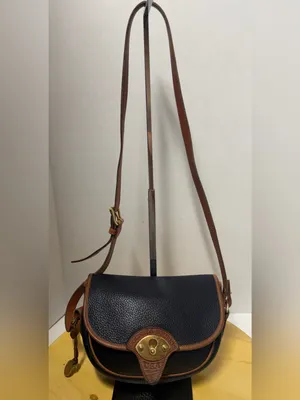 Dooney & Bourke Vtg Black Pebbled All Weather Leather Calvary Saddle Bag Brass thumbnail 3
