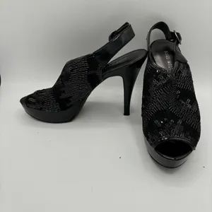 NINE WEST Black Sequin/Metallic‎ Look Heels, Womens Size 7 thumbnail 5