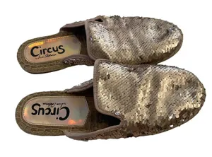 Sam Edelman Circus‎ Women's Size 7.5 M Sequin Rose Gold Kerry Espadrille Mules thumbnail 1
