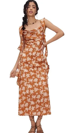 Nordstrom NWT Cider Woven Cowl Floral Ruffle Hem Maxi Dress Sz 6 thumbnail 1