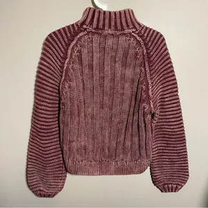 Free People Sweetheart Sweater Mock Neck Chunky Knit Balloon Sleeve Cotton thumbnail 3
