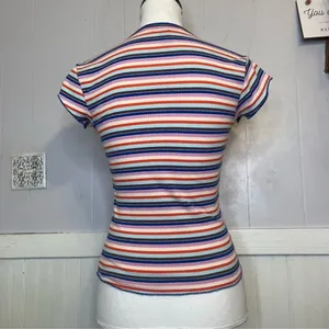 Y2K striped baby tee Hot Kiss rib lettuce hem fitted tee thumbnail 6