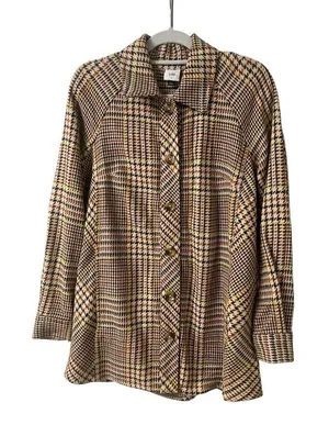 CAbi Yorkshire Shacket tan & brown plaid #4298 sz Small thumbnail 1