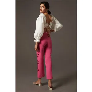 Anthropologie Tach Clothing Jorgelina Cut Out Pant Pink Linen blend m L thumbnail 2