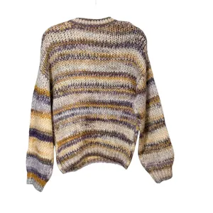 Molly Bracken Womens Striped Chunky Knit Wool Blend Sweater Purple Yellow M thumbnail 3