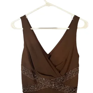 Eliza J Brown Sleeveless V-Neck Embellished Beaded Waist Maxi Dress Women Sz 4 thumbnail 3