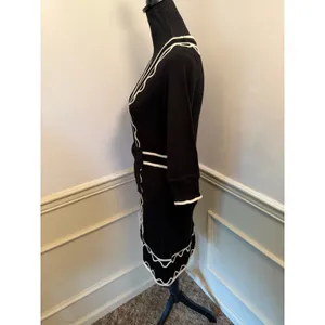 Vintage Milly New York Valentina Black Knit Dress with White Rick Rack Waist Bow thumbnail 6