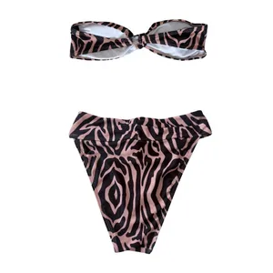 Nasty Gal Animal Print High-Waisted High Leg Bikini Set Brown Tan Size 2 XS NWOT thumbnail 6