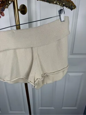 Free People Rita Sweater Knit Cotton Shorts Size L Cream NWOT thumbnail 8
