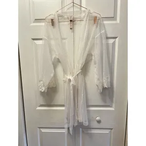 VICTORIA'S SECRET Sheer Boho Floral Embroidery‎ Short Robe White Size M/L thumbnail 4