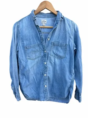 J. Crew Light Wash Denim Button-Down Shirt size 0 thumbnail 1