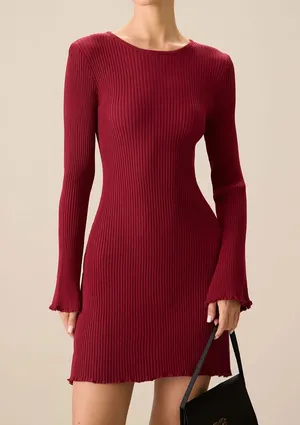 Rihoas Women's Red Bell Sleeve Bodycon Sweater Dress thumbnail 1