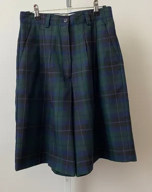 Karen Scott Academia Office Siren Plaid Pleated Culotte Shorts 10 Green Blue thumbnail 1