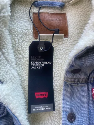 Levi’s Waterless Ex Boyfriend Trucker Denim Jacket Sherpa S NEW thumbnail 2