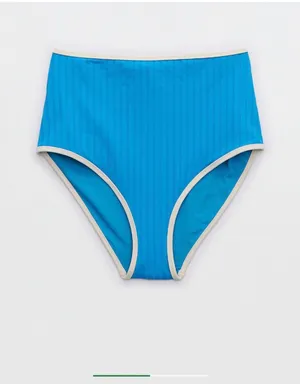Aerie Real Good Blue Ribbed High Waisted Bikini Bottom thumbnail 4
