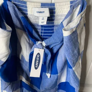 Old Navy Blue White Gingham Cami Summer Dress Tie Front Cotton‎ Sundress M Tall thumbnail 5