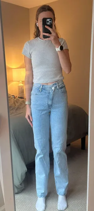 Abercrombie Asymmetrical The 90s Straight Ultra High Rise thumbnail 1