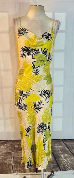 VICI yellow floral midi slip sundress with draped neckline size small thumbnail 1