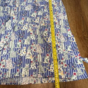 80s‎ SCRUBS Cat Floral Print Striped Scrub Dress XL Blue Cotton Pockets USA Made thumbnail 6