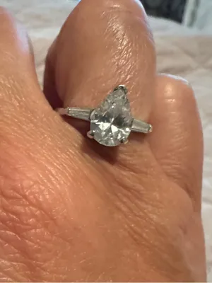 Pear Drop Clear Crystal Ring with Baguette Shoulders Sterling Silver thumbnail 4