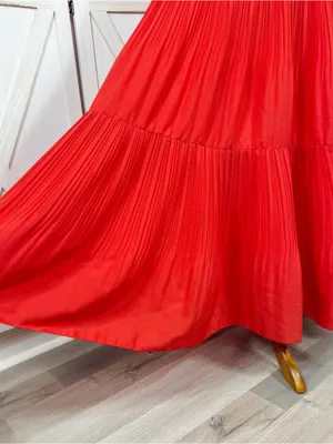 Outback Red Tiered Pleated Maxi Skirt Coral Orange Red XS Flowy Boho Tomato Girl thumbnail 6