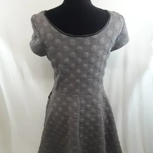 Anthropologie THML Skater Flare Dress Grey Polka Dot M v6x thumbnail 3