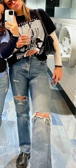 ZARA Distressed Straight Jeans High-Rise Leg thumbnail 1