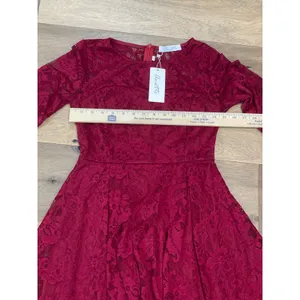 Anette NWT Small Red Wine Lace Dress High Low Hem Sheer Sleeves Lined thumbnail 7