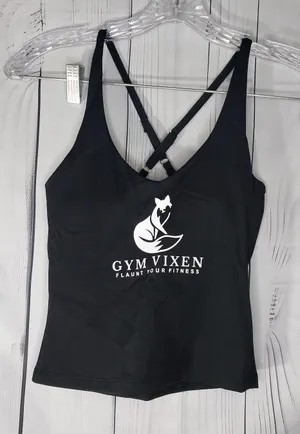 Gym Vixen Black Logo Strappy Fitness Activewear Workout Gym Crop Tank Top NWT thumbnail 1