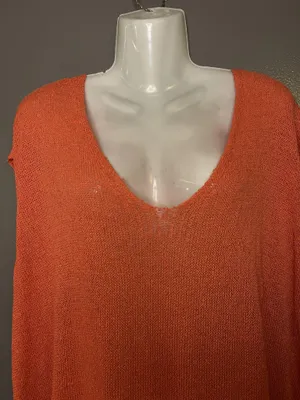 Free People Sweater Tunic Womens Medium Orange Open Knit V Neck Sleeveless Boho thumbnail 1