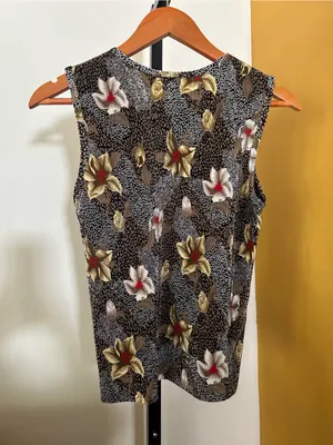 Vintage 90s Y2K Plisse Stretch Crepe Crinkle‎ Textured Tank Top Floral Small thumbnail 4