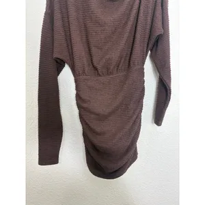 Showpo Alyce Mini Dress Size 4 Brown Ruched Off Shoulder Textured Knit thumbnail 11