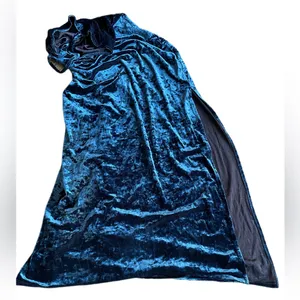 Lilac Wine Teal Blue Crushed Velvet Maxi Slip Dress y2k - M thumbnail 6
