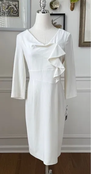 NWT Adriana Papell Ivory Semi Ruffle Sheath Dress $138 2 thumbnail 1