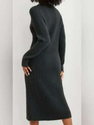 aerie Ribbed Knit Midi Sweater Dress in Grey Size M thumbnail 3