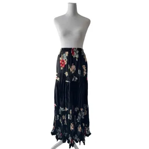 Vintage ‘90s Delah McKay Black Floral Print Semi-Sheer Tiered A-Line Maxi Skirt thumbnail 3