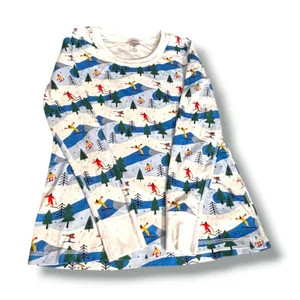 Hanna Andersson Womens Organic Cotton Ski Scene Pajama Set Blue White Winter thumbnail 4