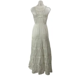 Rosso Ibiza Women's White Sleeveless Tiered Embroidered Bohemian Maxi Dress Sz S thumbnail 3