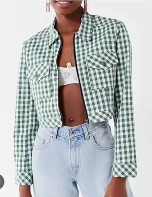 Urban Outfitters As If Green White Gingham Cropped Jacket Women’s XS thumbnail 1